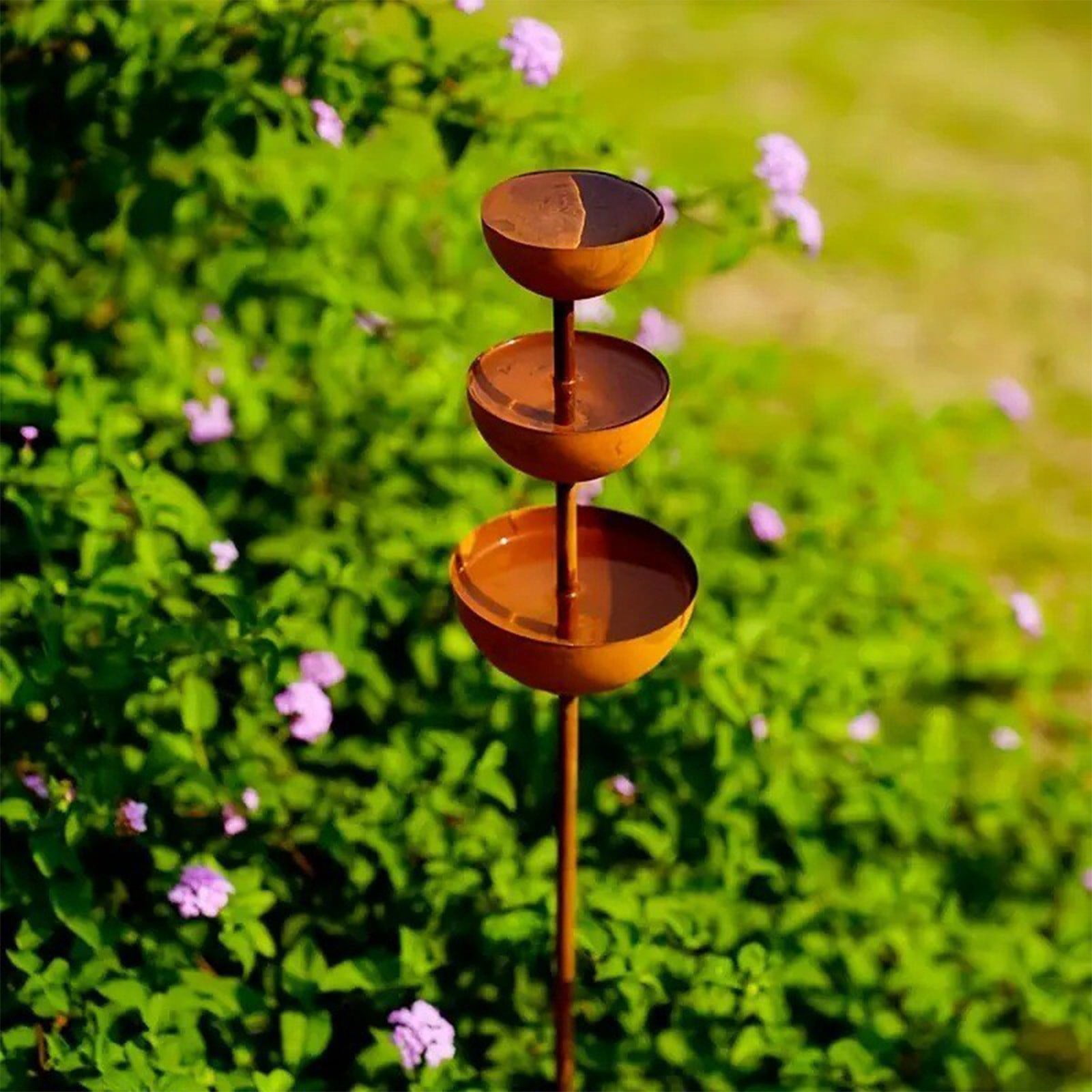 Metal Insect Watering Feeder Stake, 3-Tier Bird Bath Butterfly Dish, Garden Outdoor Rain Collector