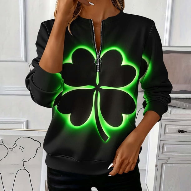 TaTaai Ladies Fashion St. Patrick's Day Print Loose Round Neck Sweatshirt Casual Long Sleeve Pullover Top Soft Polyester for Daily Streetwear Office All Season Gift