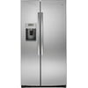 GE PSE25KYHFS 36 Inch Freestanding Side by Side Refrigerator with 25.4 cu. ft. Capacity, 4 Glass Shelves, External Water Dispenser, Crisper Drawer, Ice Maker, Frost Guard Defrost, Energy Star Certifie