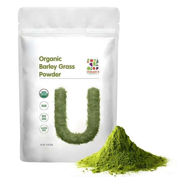 Organic Barley Grass Powder 1 LB, Green Superfood for Smoothie, Shakes and Salads, Barley Grass Powder 16 OZ by UNLEASH'D ORGANIC, 100% Pure, Raw, Non-GMO, Vegan, Organic