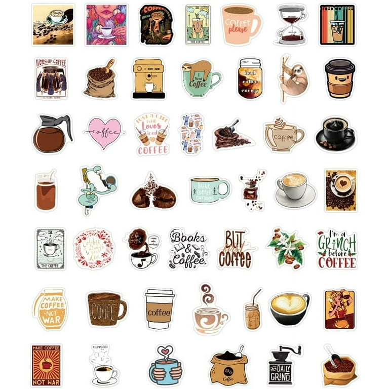 50 Pcs Coffee Stickers, Coffee Waterproof Vinyl Stickers For Water Bottles  Book Laptop Bicycle Luggage Cup Mobile Phone Encouragement Decals