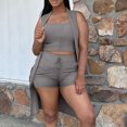 thumbnail image 2 of Mujeres Casual Verano Cuello redondo Sin mangas Tops y pantalones cortos Conjunto de tres piezas Traje Wmkox8yi  bvn3694, 2 of 9