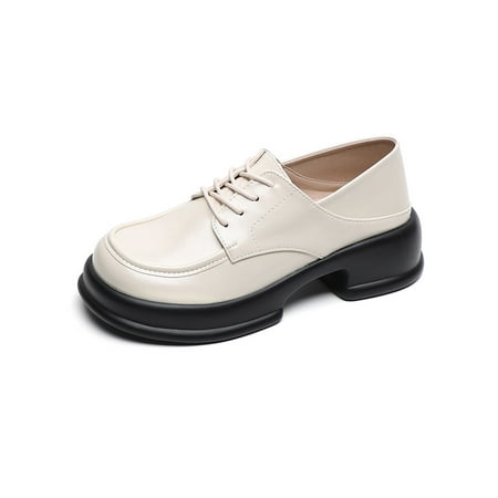 

Eloshman Women Dress Shoe Lace Up Leather Shoes Non Slip Oxfords Uniform Comfortable Comfort Loafers Vintage Apricot 8