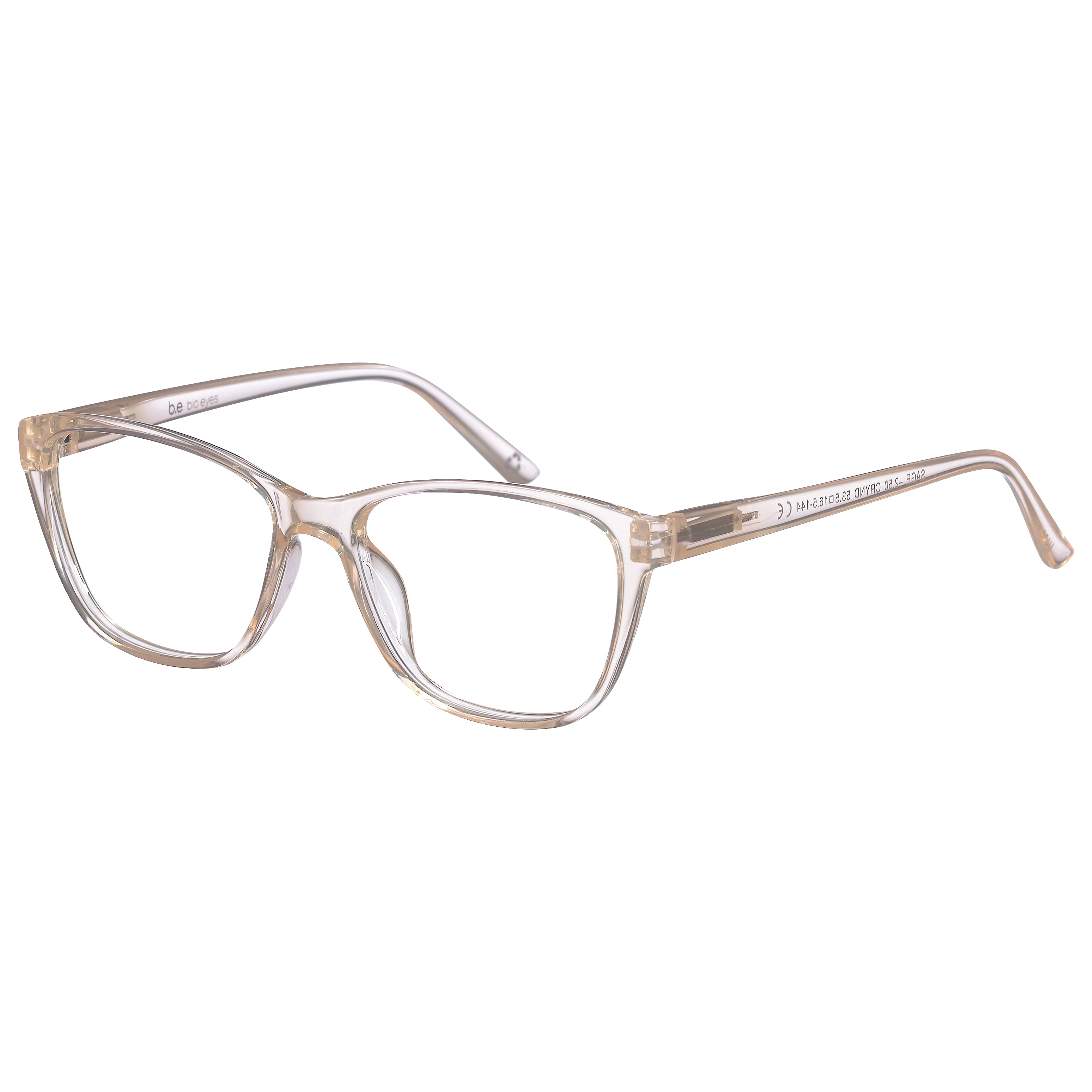 (2 pack) B.E Bio Eyes Womens Cateye Reading Glasses Made from Recycled Plastic Sage +1.50 in Nude