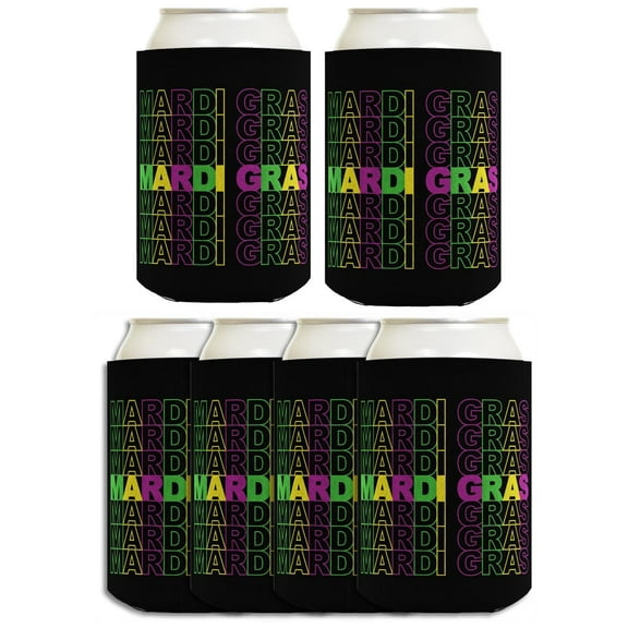 Mardi Gras Decor Mardi Gras Word Art 6-Pack Can Drink Sleeves