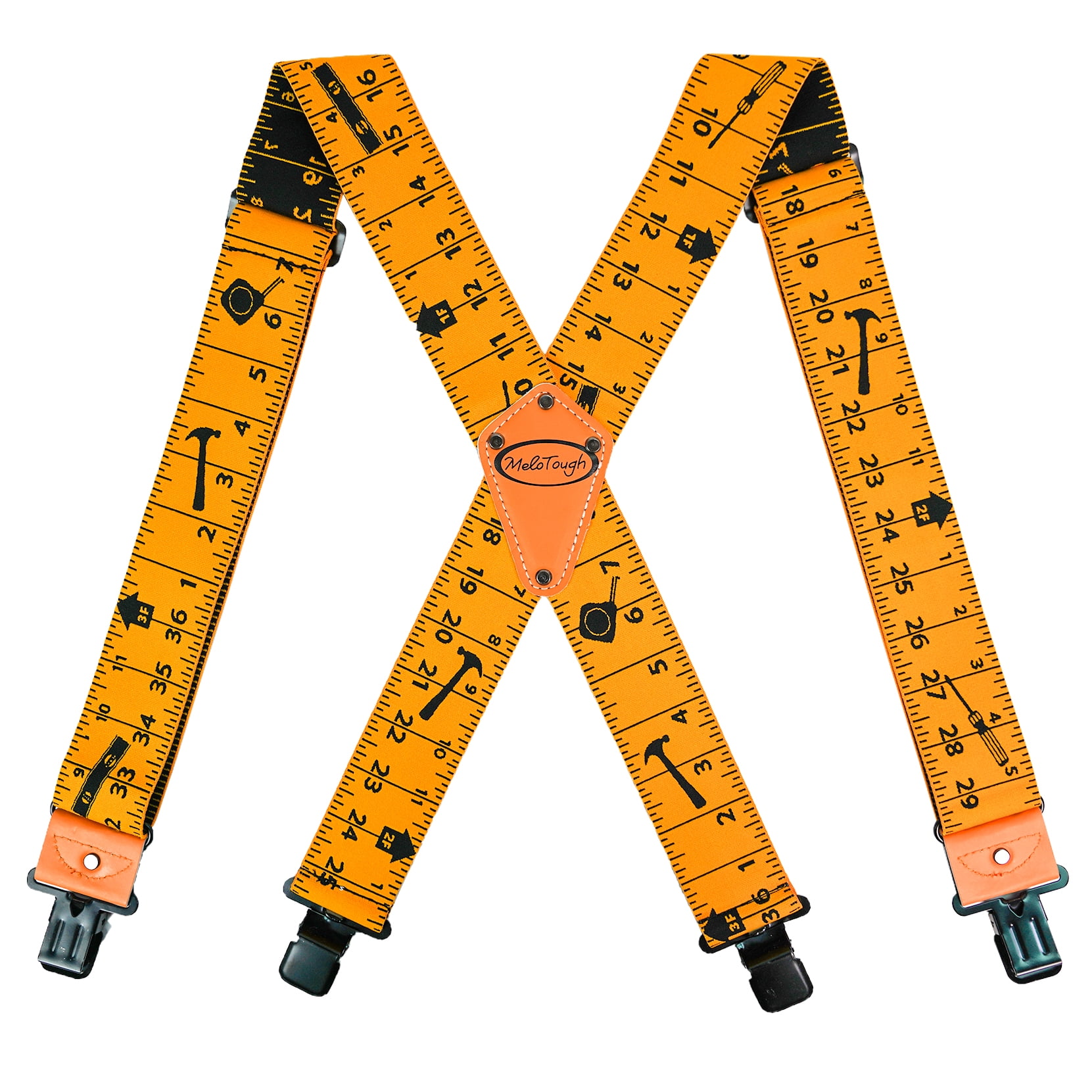 Tape Measure Suspenders 2" Wide Elastic Braces X Shape with