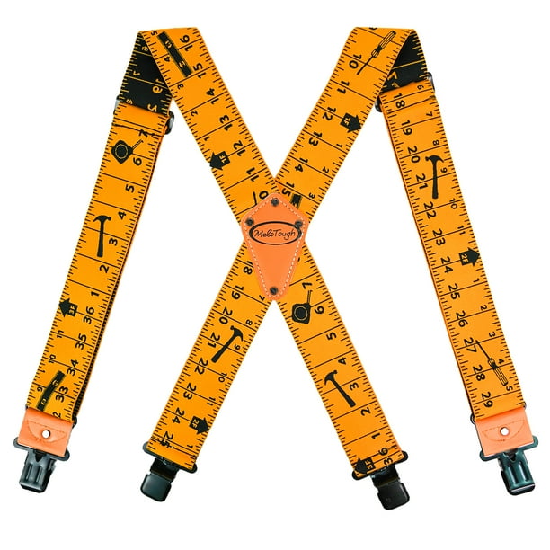 Tape Measure Suspenders 2" Wide Elastic Braces X Shape with