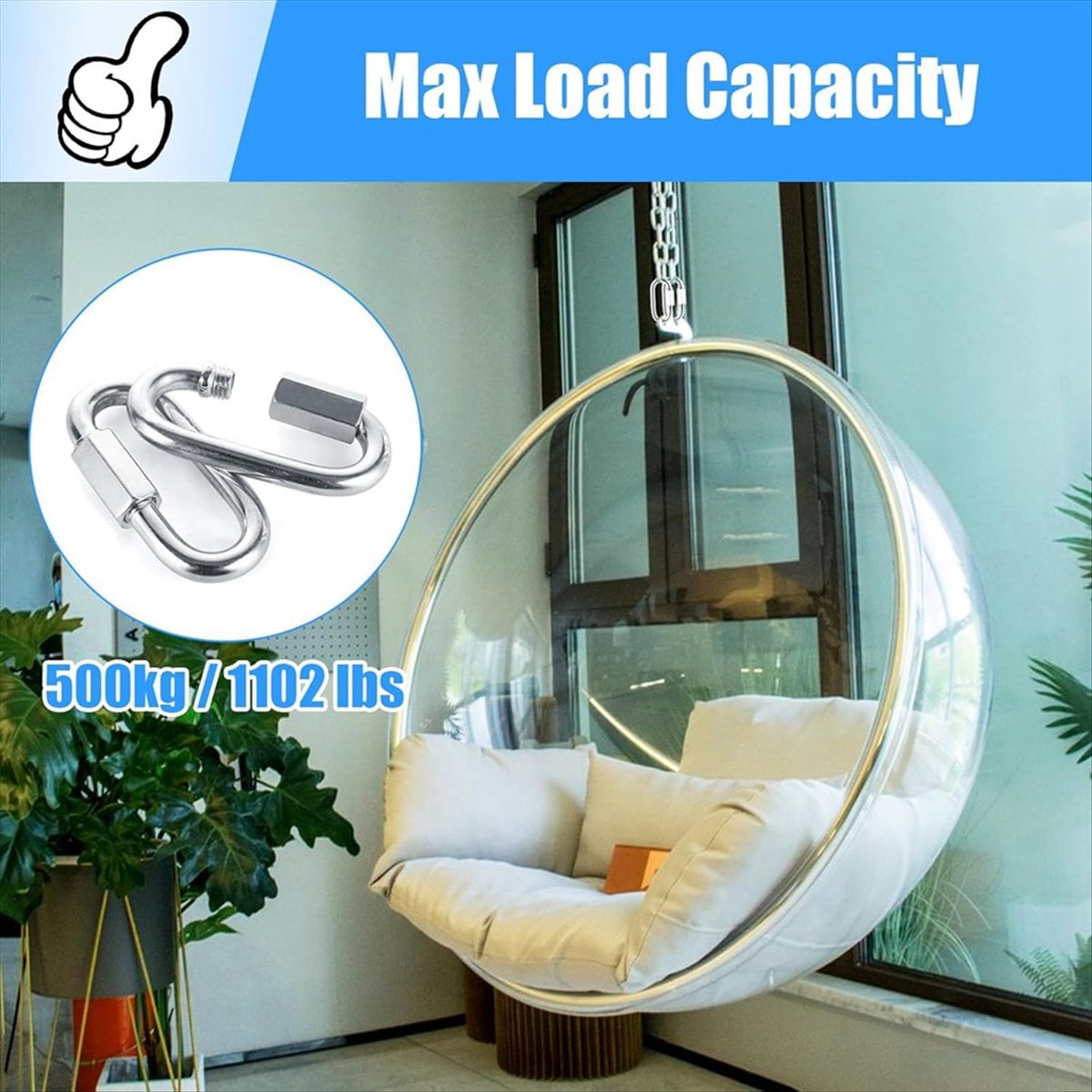 60Pcs Carabiner M6 Quick Link 6mm Chain Link, Heavy Duty Quick Link