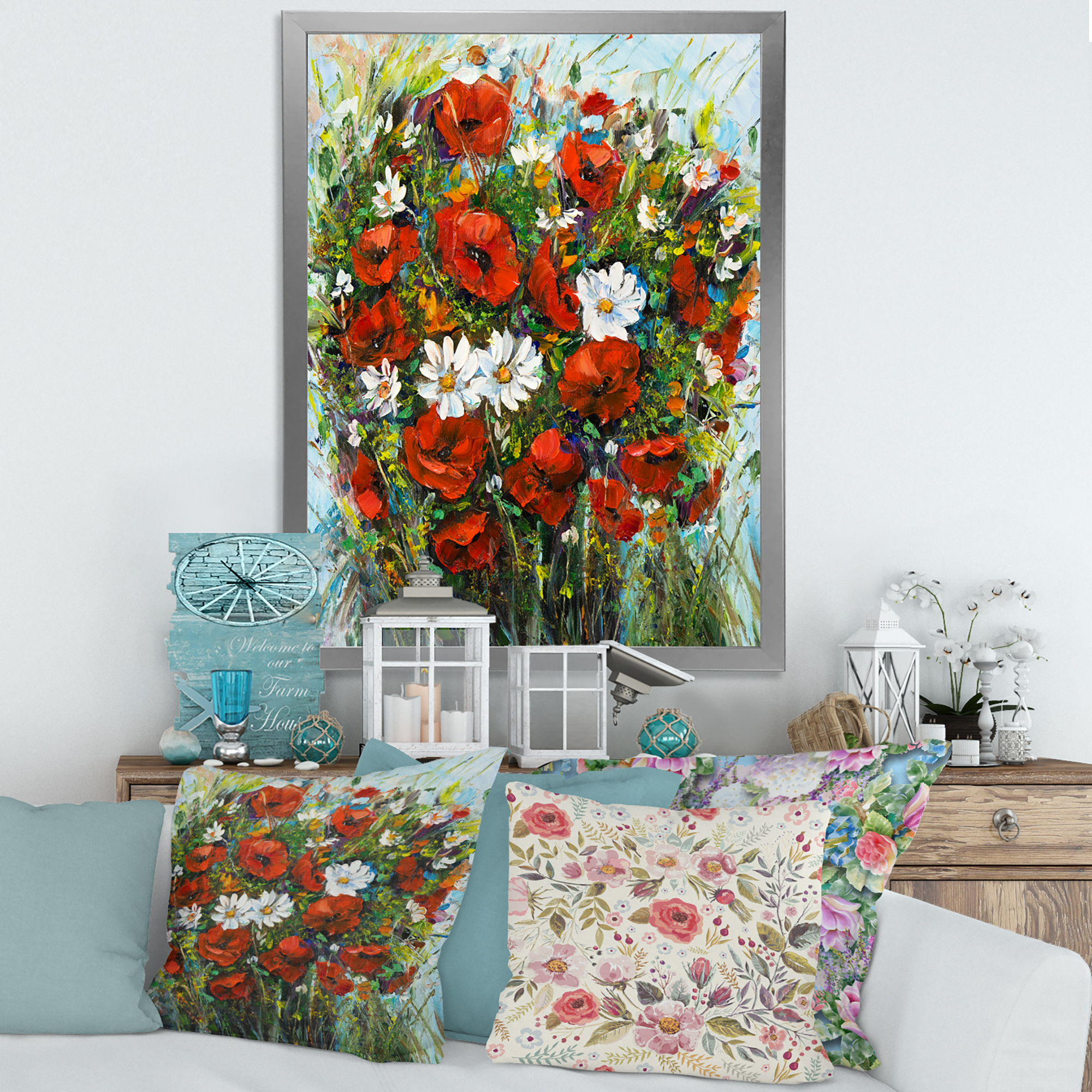 Designart 'Bouquet Of White and Red Wildflowers' Traditional Framed Art Print