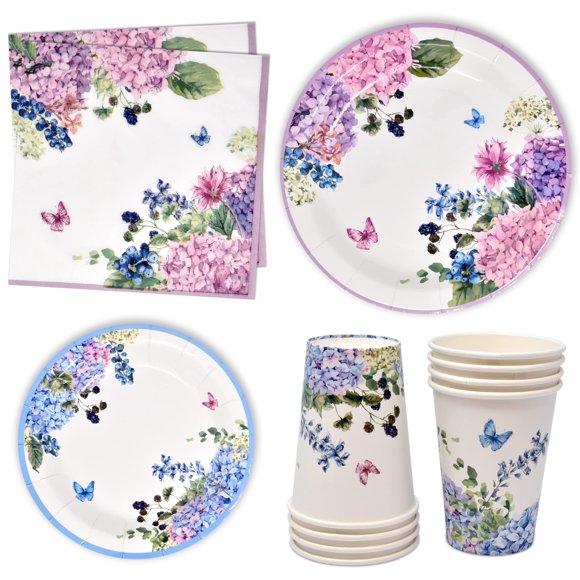 Gift Boutique Floral Hydrangea Party Supplies 7" Paper Plates Cups & Napkins Spring Flowers Baby Shower Bridal Tea & Bir
