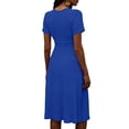 thumbnail image 5 of Summer Solid Dresses for Women 2026 - Boho Madi Dress Short Sleeve V Neck Below the Knee Dressy - Casual Sundresses Beach Vacation Outfits Dark Blue XXXL, 5 of 6