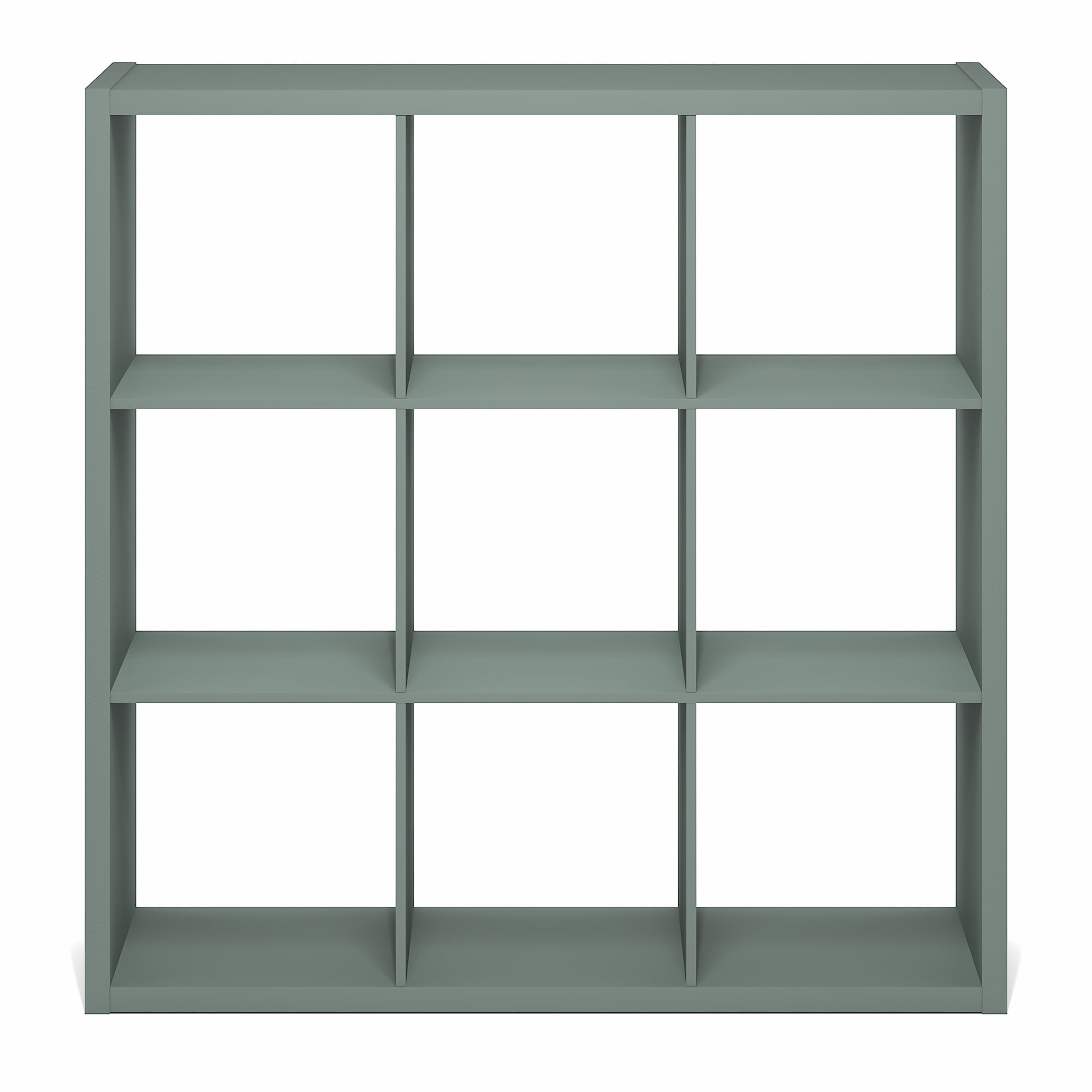 Furinno CUBICLE Book Shelf, 9-Cube Thick Frame Bookshelf, Reversible Bookcase with Open Back, 14.6" x 43.8" x 43.8", for Living Room, Bedroom, Home Office, Sage Green