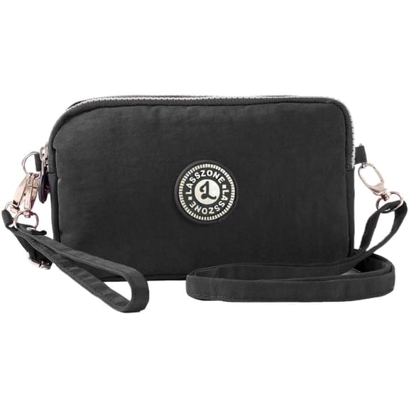 KXF Cell Phone Purse 3 Layers Zipper Handbag Nylon Crossbody Shoulder Bags Phone Pouch Case Wrist Bag (Black)