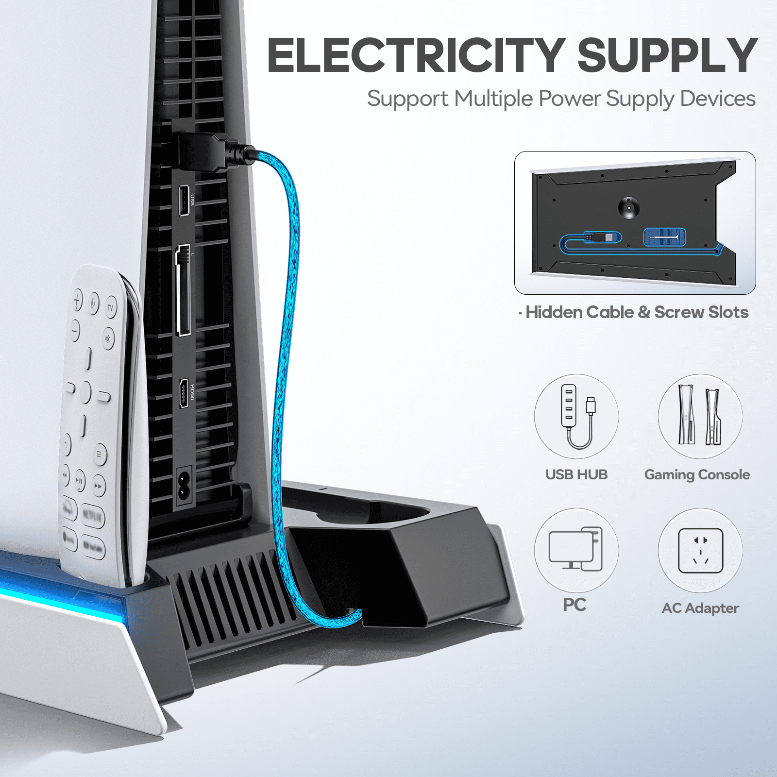 Kytok PS5 Slim Stand for PlayStation 5, PS5 Cooling Station with 3-Level Fan, Controller Charger for Dualsense & Edge Controller, PS5 Accessories with RGB Lighting, Black