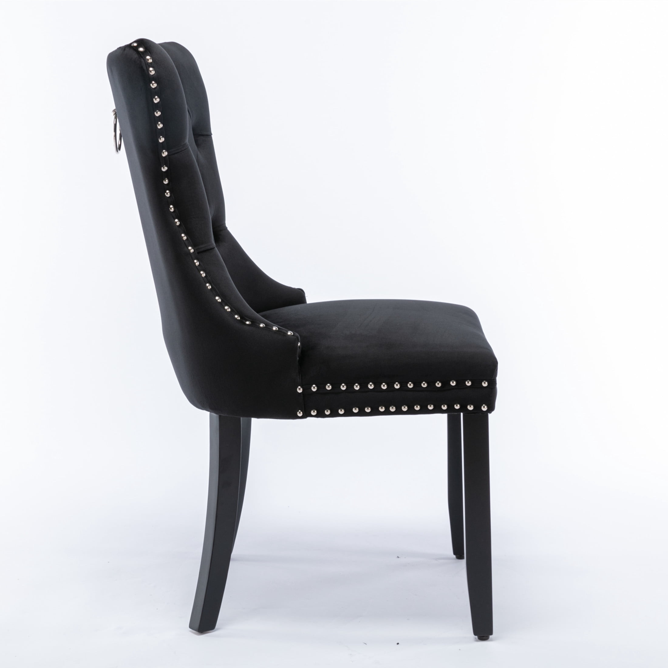 Noble House Tufted Velvet Dining Chair, Nailhead Trim, Solid Wood Legs, Black