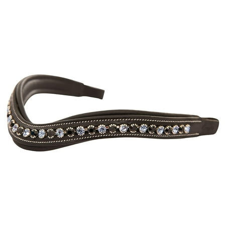 Exion Horse Browband For English Bridle | Curved Shape Padded Equestrian Browband For Show & Dressage | Black & Turquoise Blue Crystal Browband For Horses