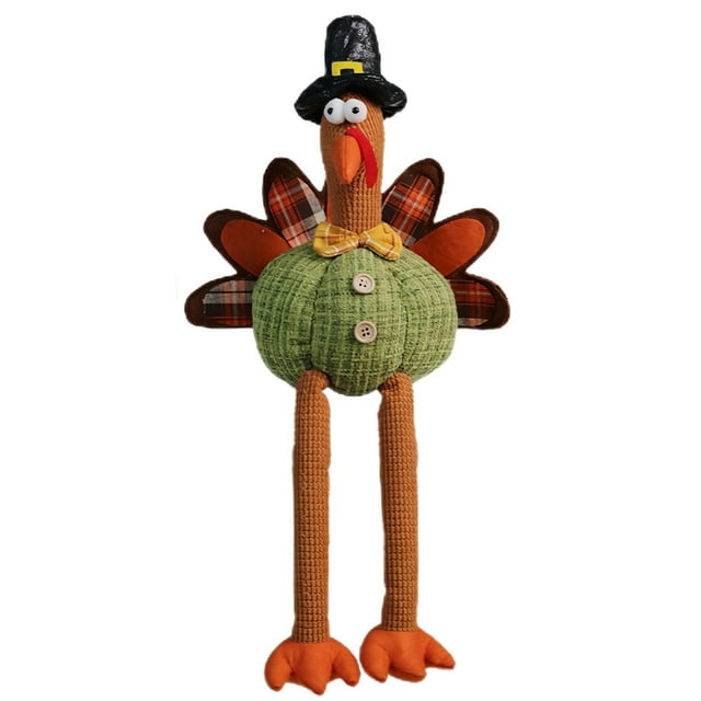 Exquisite Handmade Thanksgiving Turkey Couple Doll Tabletop Shelf Sitter Ornament With Dangling Legs Adorable Stuffed Figurine Display