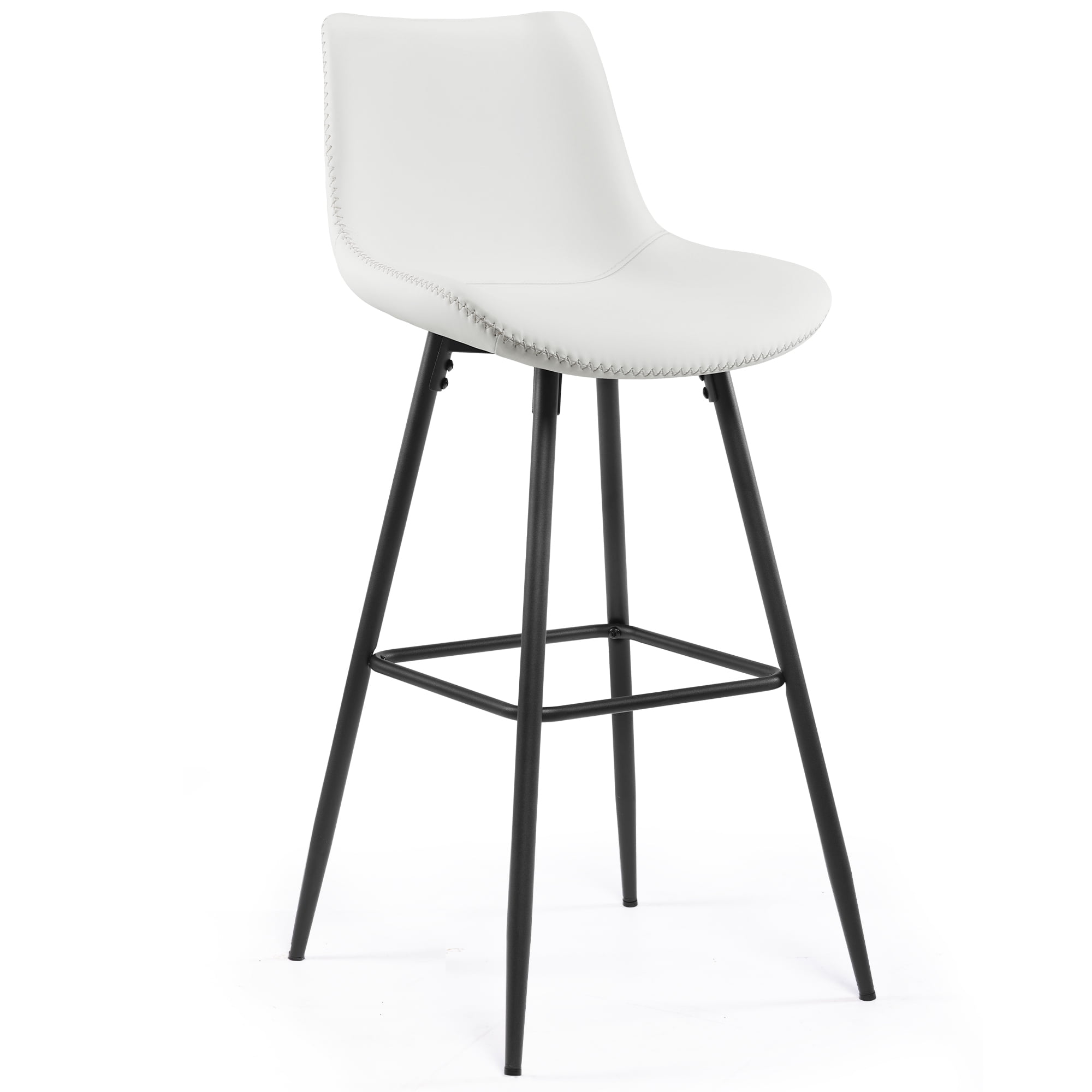 COOLHUT 24 Inch Bar Stools Set of 3, Counter Height Bar Chair with Footrest, Upholstered Faux Leather Bar Chair, Counter Stools with Sturdy Metal Legs, White