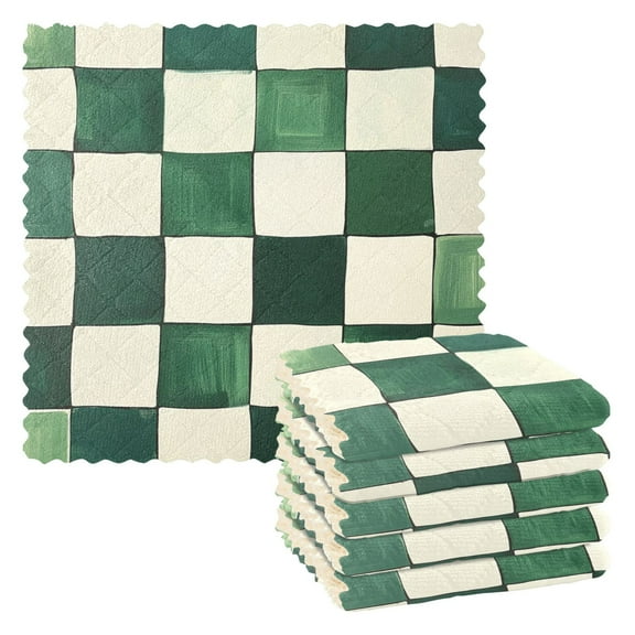 Yayeee 6 Pack Kitchen Dish Cloths for Washing Dishes Soft Absorbent Microfiber Towels, Green and White Plaid Pattern