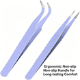 thumbnail image 5 of EXLEAF 2026 New Lash Tweezers, Pack of 2 Stainless Steel Tweezers for Eyelash Extensions | Straight and Curved Tip Eyelash Tweezers | False Lash Application Tools (Pack of 2, Purple), 5 of 7