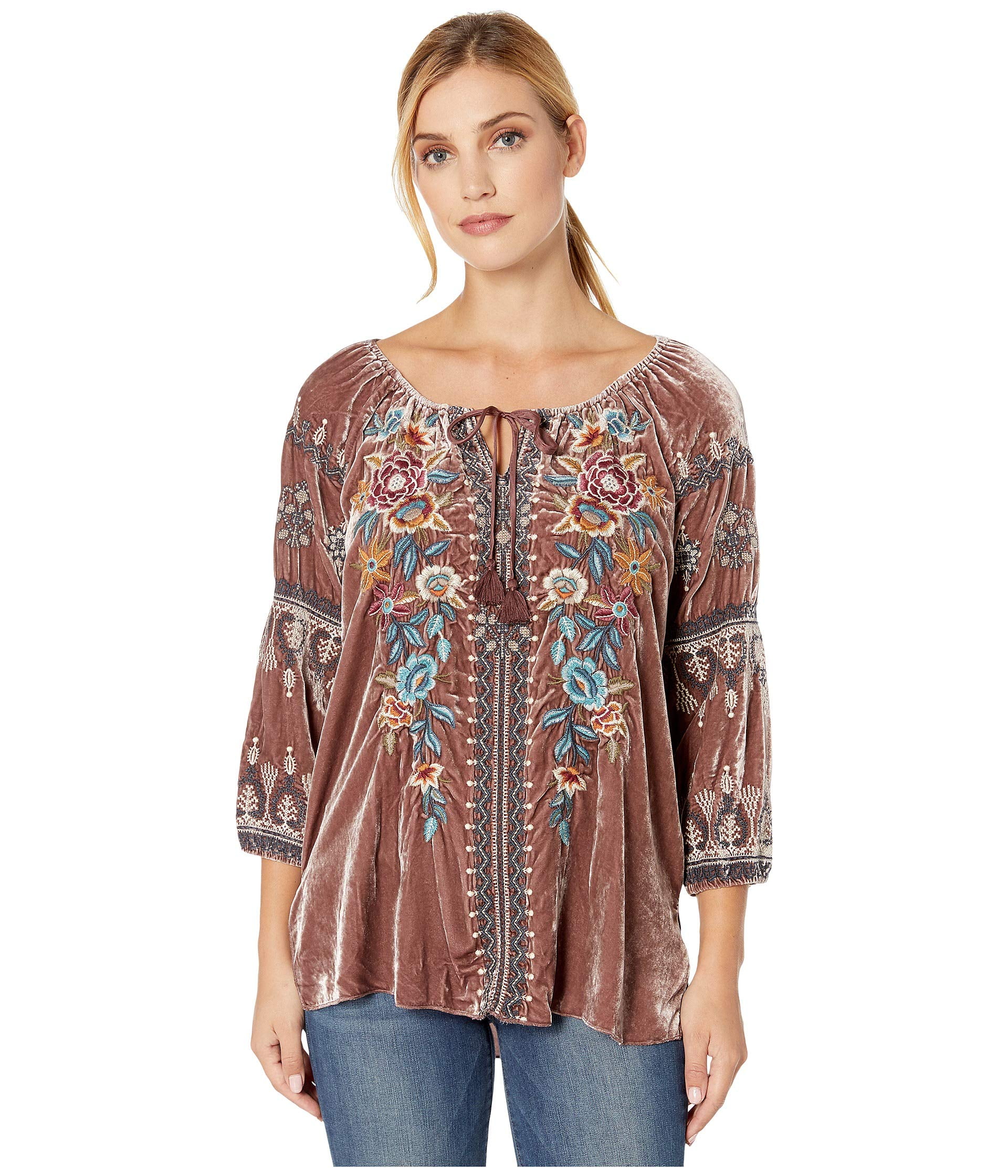 Johnny Was Johnny Was Eleni Velvet Peasant Blouse Vintage Rose (XXL