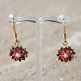 thumbnail image 4 of Pink Sapphire, Emerald Flower Design Semi-Precious Multi-Gemstone Earrings 14k Gold Plated wedding gift boxed, 4 of 5