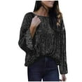 thumbnail image 2 of Long Sleeve Sequin Shirts for Women Sparkling Beaded Shirt Loose Fit Glitter Crew Neck Tunic Top, 2 of 6
