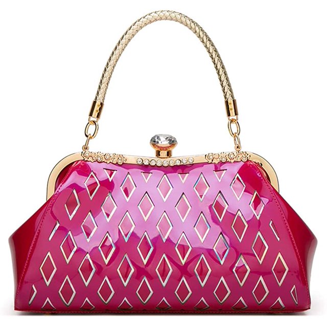 LinYooLis Sac à Main Rétro à Poignée Supérieure pour Femmes Sac à Bandoulière avec Serrure de Baiser Sac de Soirée pour Fête Portefeuille avec Sangle Réglable