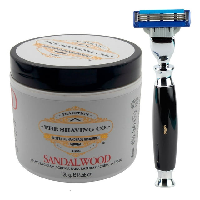 The Shaving Co Kit Rastrillo Negro Crema De Afeitar Sandalo amarillo 1