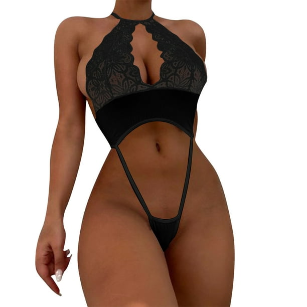 nsendm Female Underwear Adult 34ddd Bras for Women Women Lingerie Sexy Lace  Bodysuit Deep V Teddy Bridal Lingerie(Black, XL)