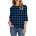 thumbnail image 2 of HLKJKLS Long Sleeve Shirts For Women 3/4 Sleeve Crew Neck Casual Holiday T Shirt Polyester Spandex Classic Print Blue S-3Xl, 2 of 7