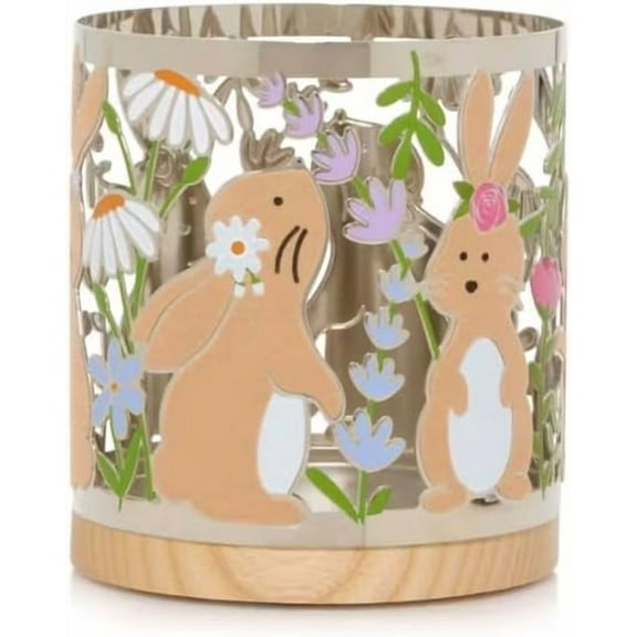 Yankee Candle Bunny Garden Easter Metal Jar Candle Holder with Wooden Base