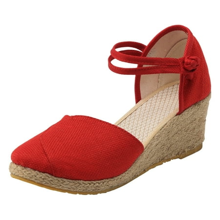 

ZAROYEAX Wedge Sandals Women s Breathable Buckle Versatile Fashion Straw Sandals Travel High Heeled Sandals Women