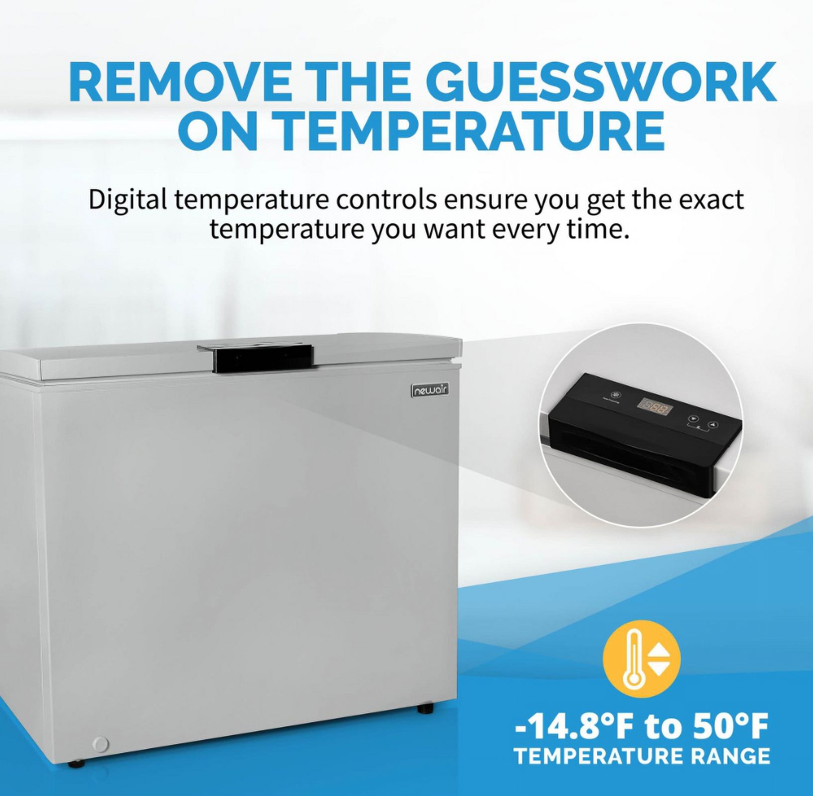 NewAir 6.7 Cu. Ft. Compact Chest Freezer in Cool Gray, Temperature Control, Fast Freeze Mode, Door Alarm, Wire Basket, Self-Diagnose Program, and LED Lighting