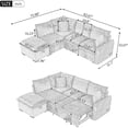 thumbnail image 2 of LUCKHAO L-Shaped Chenille Fabric Convertible Sofa Bed and Power Sockets Sectional Sofas with Two Pillows, Green/Orange, 2 of 8