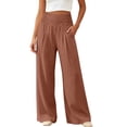 thumbnail image 2 of ClodeEU Women's High Waist Side Button Wide Leg Pants ,Casual Loose Palazzo Trousers with Pockets ,Women's Plus M, 2 of 5