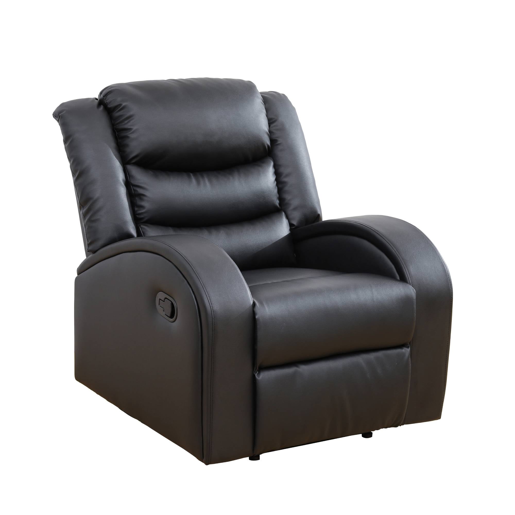 Manual Recliner Chair Leather Reclining Sofa Couch Home Theater Seating Seats for Living Room, Black