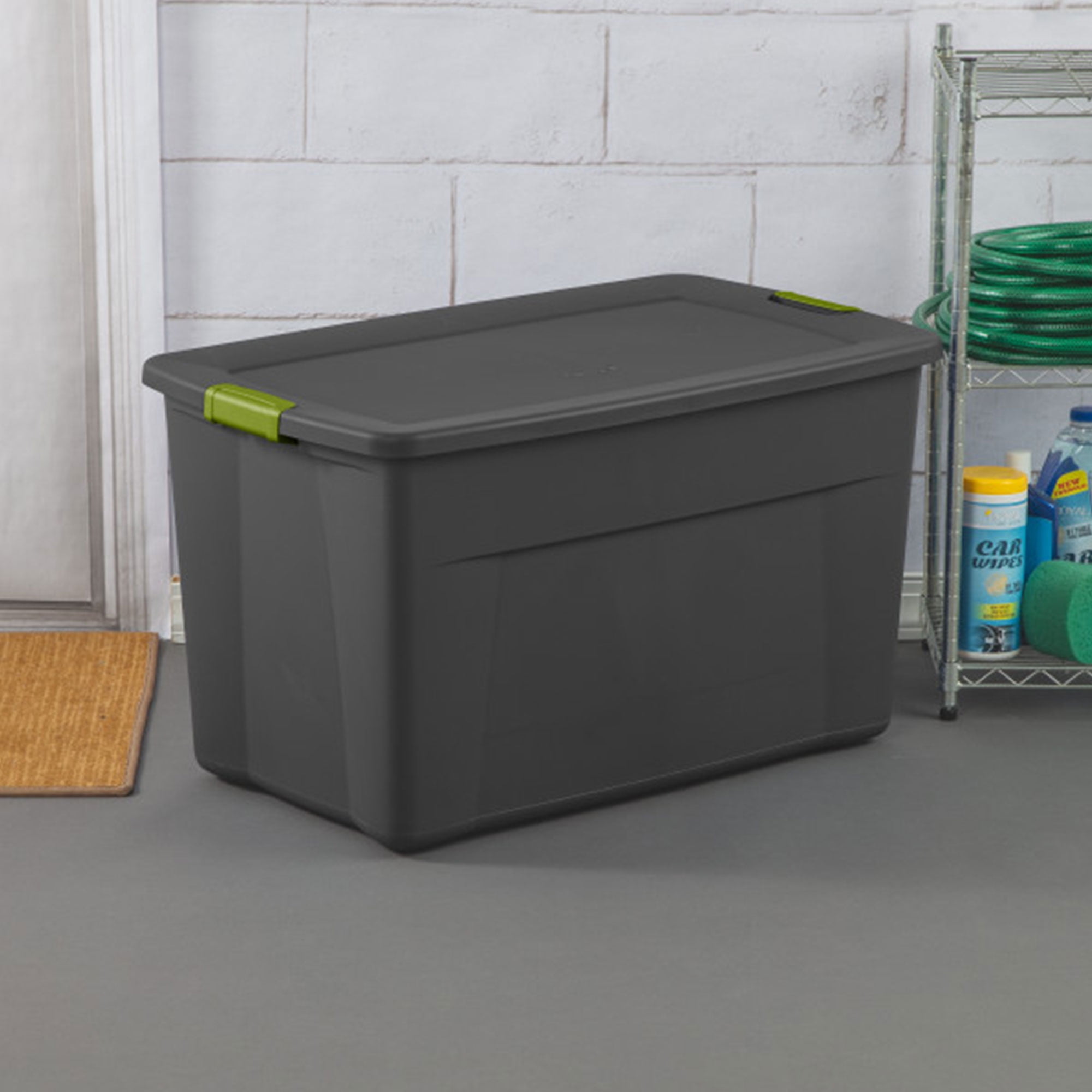 Sterilite 45 Gallon Stackable Storage Tote with Lid Wheels 12 Pack Grey Walmart