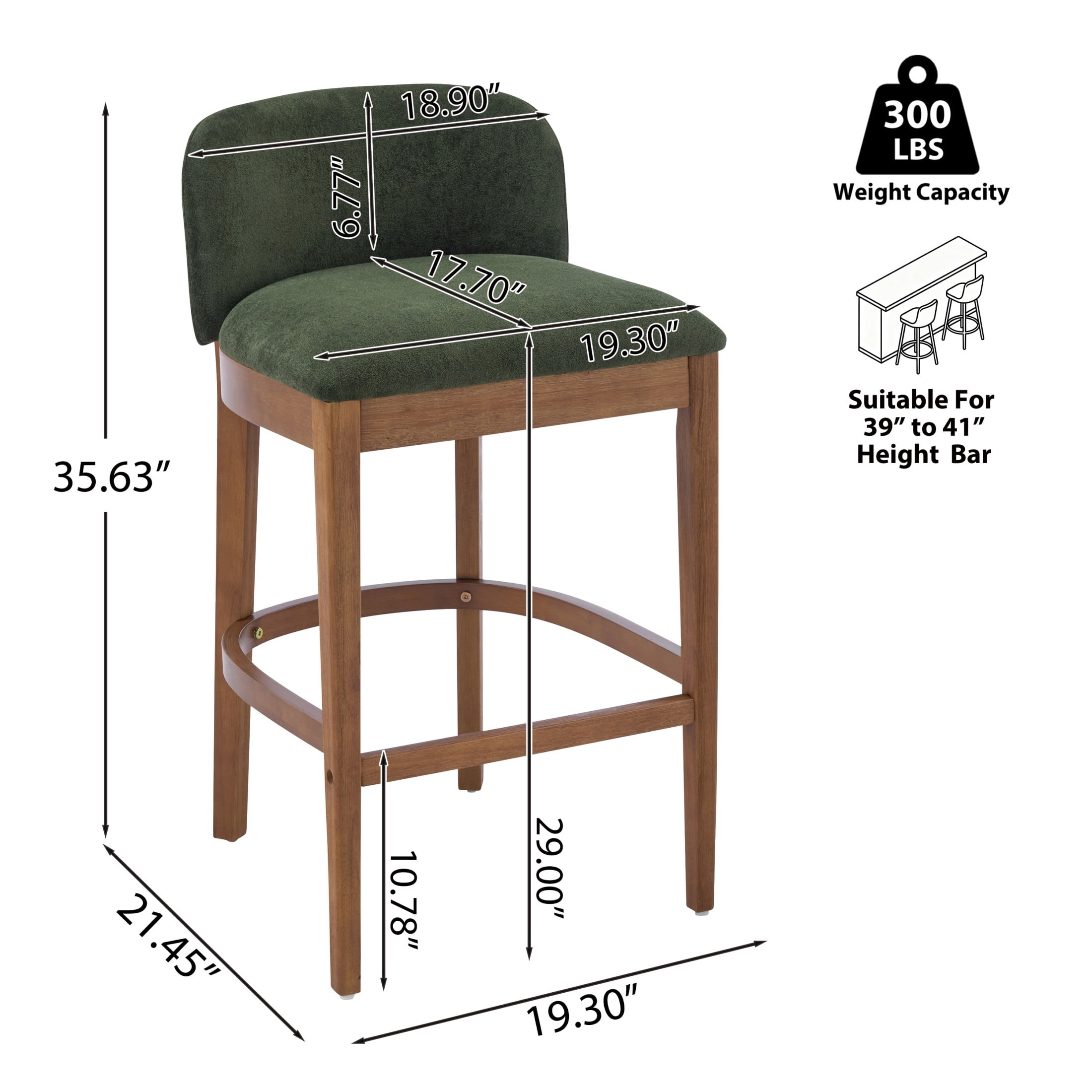 Christopher Knight Home Classic Upholstered Wooden Bar Stools with Low Curved Back, Green, Set of 4
