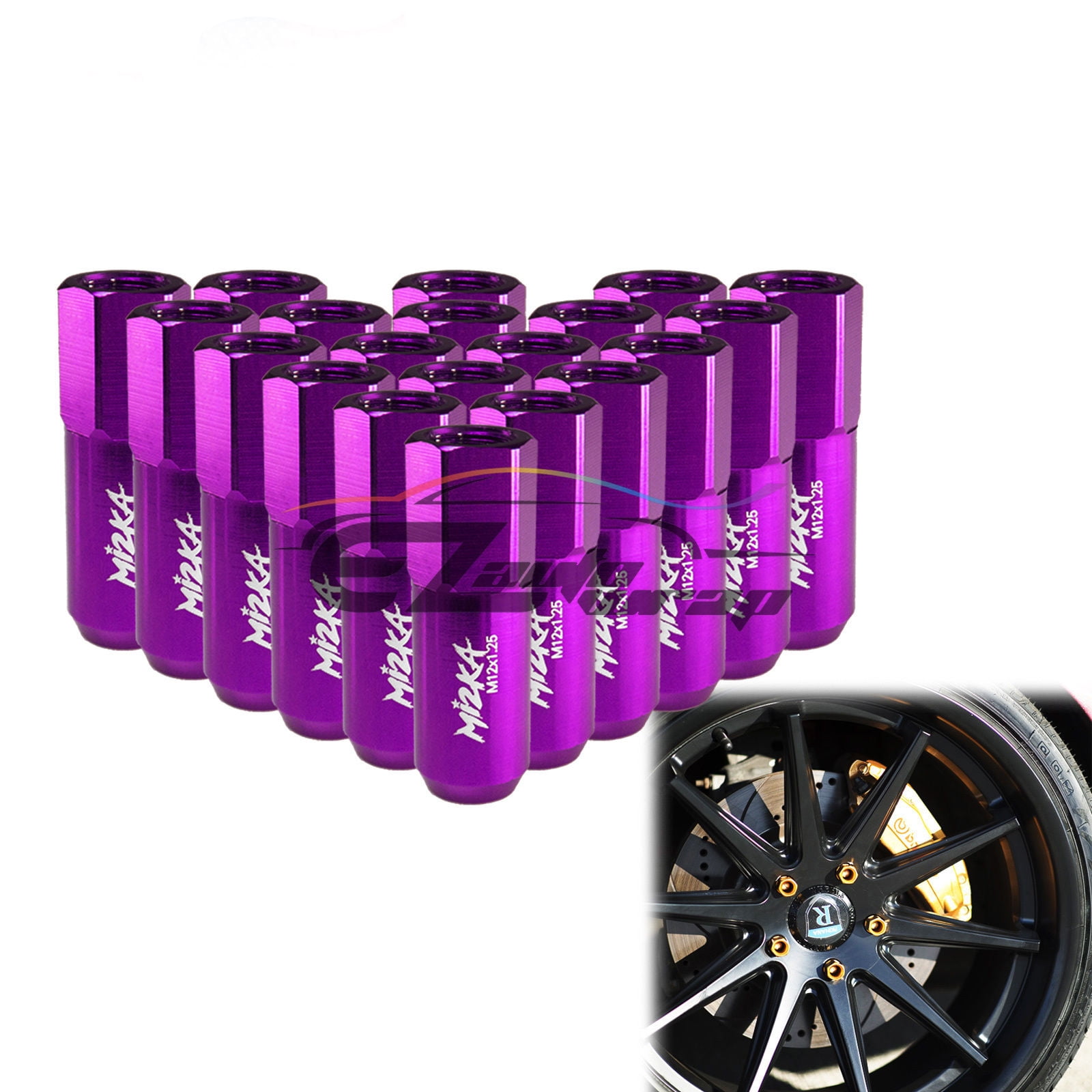 JDMBESTBOY Purple 20 PCS M12x1.25 Lug Nuts Spiked 60mm Extended Tuner Aluminum Wheels Rims Cap WN03 