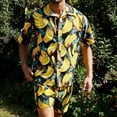 thumbnail image 4 of VBTAPA Men's Hawaiian Matching Set Summer Beach 2 Piece Outfits Tropical Print Button Down Shirts and Shorts Sets Yellow XL, 4 of 5