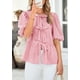 thumbnail image 5 of Blusa PRETTYGARDEN para mujer con lazo en la parte delantera a rayas 2025, roja S, 5 of 9