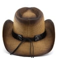 thumbnail image 5 of XIAOCHA Emblem Accent Straw Cowboy Hat for Men Shapeable Brim Outdoor Rodeo Cowgirlhat Horse Riding Western Hat,Khaki, 5 of 6