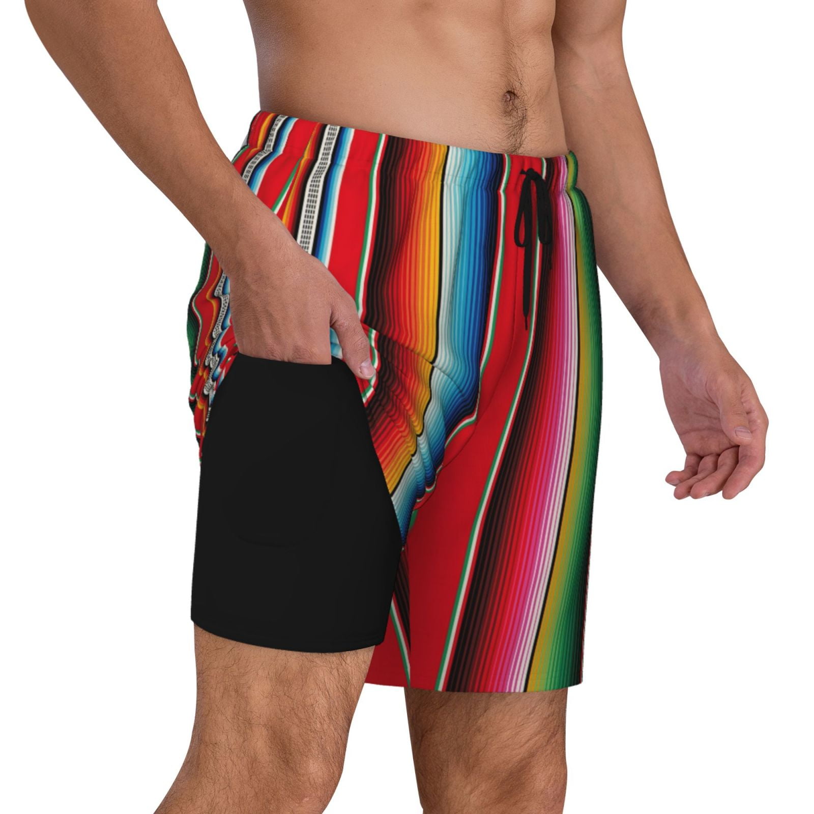 Xecao Mexican Serape Blanket Stripes for Men's Swimming Trunks Swim Trunks Quick Dry Swim Shorts with Mesh Lining Funny Swimwear Bathing Suits