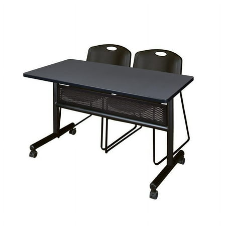 UPC: 0192357008867 | 48  x 24  Flip Top Mobile Training Table w/ Divider- Grey & 2 Stack Chairs