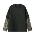 thumbnail image 3 of GuangCheng Mens Fake Two-Piece Long Sleeve T-Shirts with Striped Cuffs,Oversized Fit,Soft,Crewneck,Casual Sweatshirts,Dark Gray,Size 5XL, 3 of 3