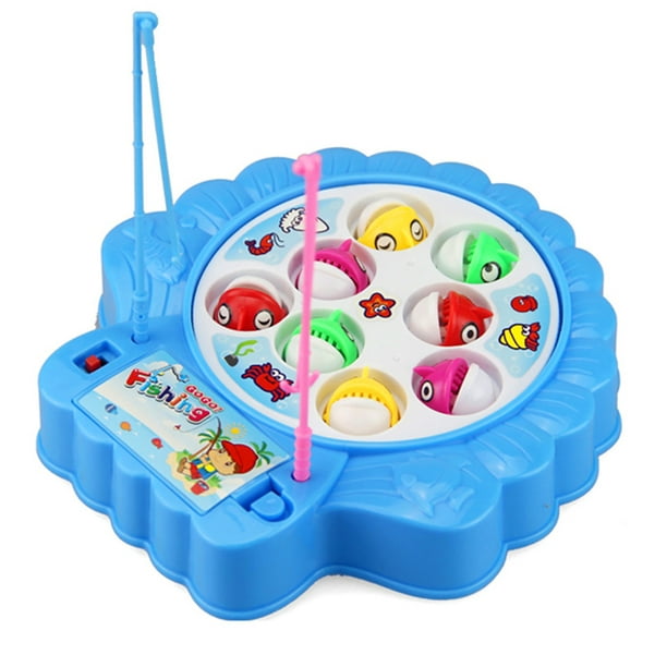 Nobrand Kids Fishing Game Toy Set Musical Rotatable Magnetic Fishing Toy Interactive Toy Blue
