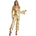 thumbnail image 2 of Aislor 70s Jumpsuit for Women Disco Costume Long Flared Sleeves Movie Star Flare Dance Hippie Rompers Gold XXL, 2 of 7