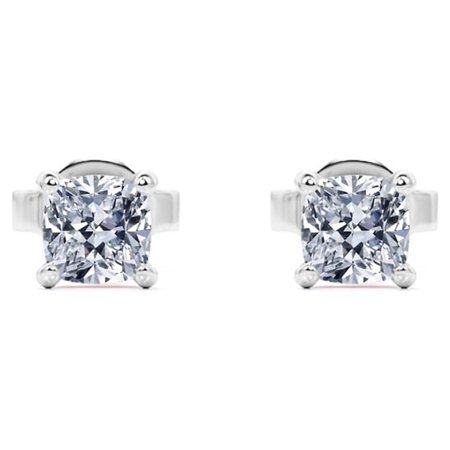 JeenMata 0.5 Carat Cushion Cut Moissanite 4 Prong Solitaire Stud Earrings In 18K White Gold Plating Over Silver