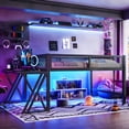 thumbnail image 3 of Leumius Full Size Loft Bed with Gaming Desk,Metal Loft Bed Frame with Full Length Guardrail,LED Lights and USB Ports,Space-Saving,Black, 3 of 13